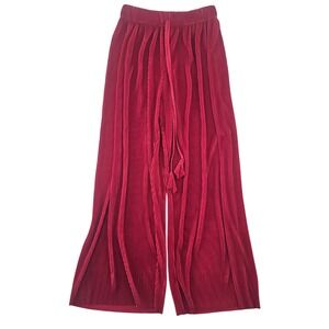 I‎ Believe Red Pleated Wide Leg Plisse Pants High Slit Drawstring Medium